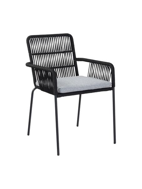 Armstoelen Sando met zitkussen, 2 stuks, Zitvlak: polyethyleen vlechtwerk, Frame: gepoedercoat metaal, Zwart, grijs, B 55 x D 65 cm