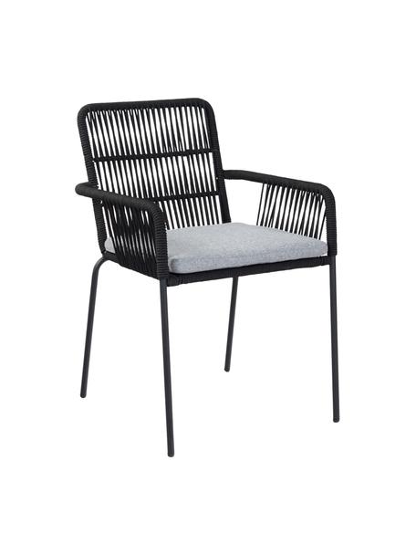 Sedia con braccioli Sando 2 pz, Seduta: intreccio di polietilene, Struttura: metallo verniciato a polv, Nero, grigio, Larg. 55 x Prof. 65 cm