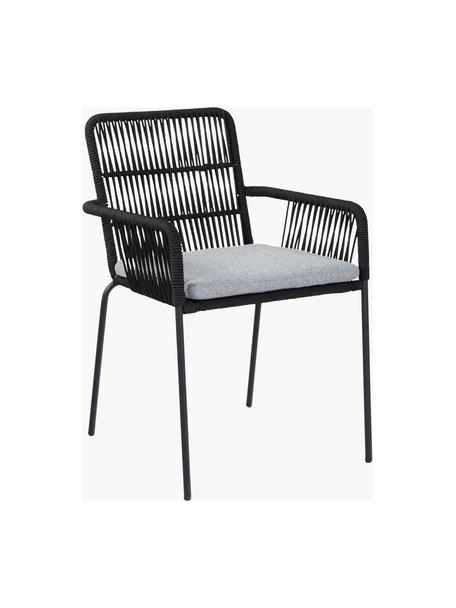 Sedia con braccioli con imbottitura Sando 2 pz, Seduta: intreccio di polietilene, Struttura: metallo verniciato a polv, Tessuto grigio, nero, Larg. 55 x Prof. 65 cm
