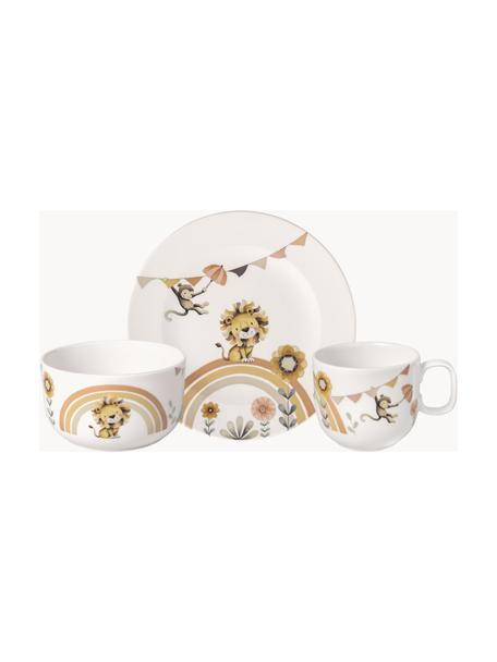 Set stoviglie per bambini in porcellana  Roar like a Lion 3 pz, Porcellana Premium, Bianco, tonalità marroni, Set in varie misure