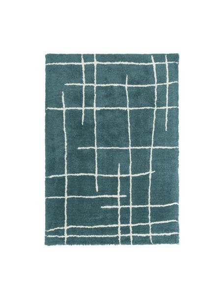 Tappeto soffice taftato a mano a pelo lungo color petrolio Amelie, Retro: poliestere riciclato, Petrolio, bianco crema, Larg. 80 x Lung. 150 cm (taglia XS)