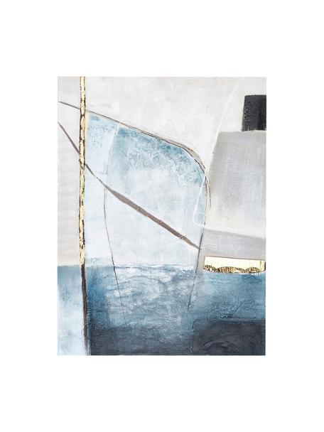 Ručne maľovaná tlač na plátne Golden Blue II, Tóny modrej, odtiene sivej, odtiene zlatej, Š 90 x V 120 cm