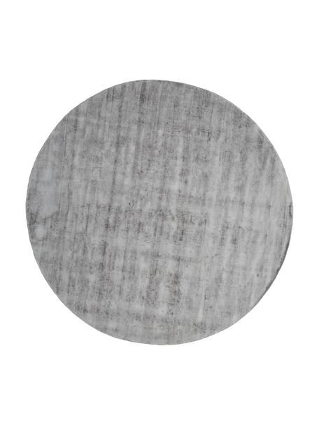 Rond viscose vloerkleed Jane in grijs, handgeweven, Bovenzijde: 100% viscose, Onderzijde: 100% katoen, Grijs, Ø 115 cm (maat S)