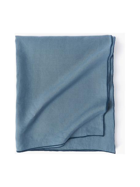 Mantel de lino con ribete Kennedy, 100% lino lavado con certificado European Flax, Gris azulado, De 6 a 8 comensales (An 140 x L 250 cm)