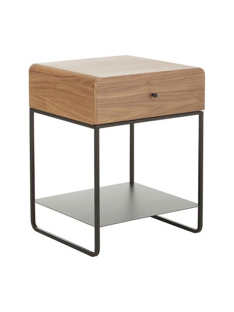 Comodino camera da letto con cassetto Sally, Struttura: metallo verniciato a polv, Legno, nero, Larg. 45 x Alt. 58 cm