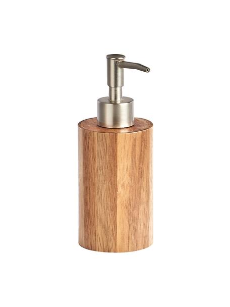 Seifenspender Wood aus Akazienholz, Behälter: Akazienholz, Pumpkopf: Kunststoff in Stahl-Optik, Braun, Ø 7 x H 17 cm