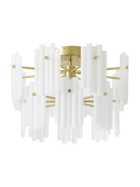 Grote LED plafondlamp Alenia, Lampenkap: acrylglas, Baldakijn: vermessingd metaal, Wit, messingkleurig, Ø 57 x H 34 cm