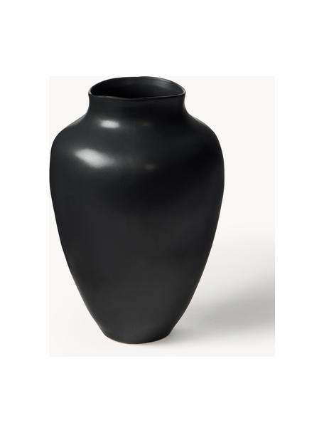 Handgefertigte Vase Latona, H 30 cm, Steinzeug, Schwarz, matt, Ø 21 x H 30 cm