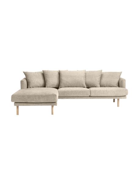Sofa narożna Adrian (3-osobowa), Tapicerka: 47% wiskoza, 23% bawełna,, Stelaż: sklejka, Nogi: drewno dębowe olejowane, Ciemnobeżowa tkanina, S 255 x G 182 cm, lewostronna