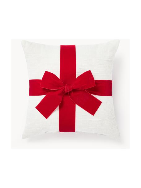 Coussin avec noeud Cinnie, Blanc, rouge, larg. 33 x long. 33 cm