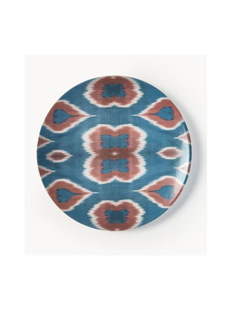 Handgefertigter Porzellan-Platzteller Ikat, Porzellan, Blau, Rostrot, Weiss, Ø 32 cm