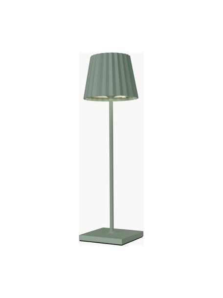 Mobiele dimbare LED outdoor tafellamp Trellia, Lampenkap: gelakt aluminium, Diffuser: kunststof, Lampvoet: gelakt aluminium, Saliegroen, Ø 12 x H 38 cm