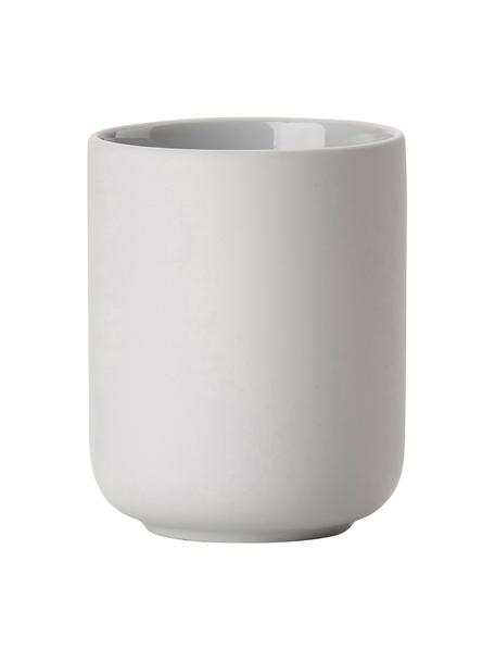 Porta spazzolini in gres Ume, Gres rivestito con superficie soft-touch (plastica), Grigio chiaro, Ø 8 x Alt. 10 cm