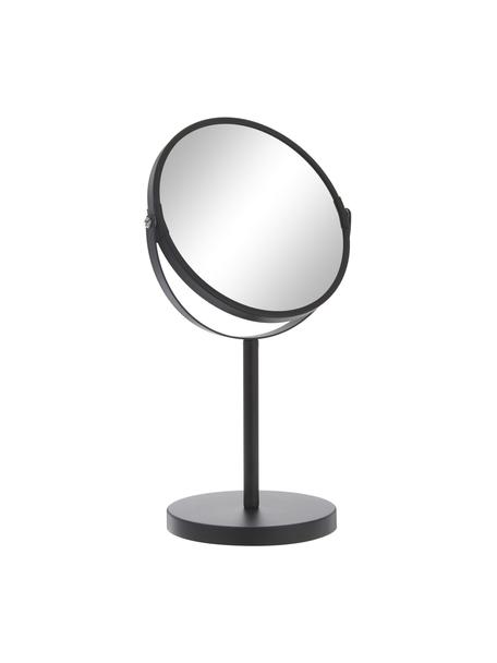 Ronde make-upspiegel Classic met vergrootglas en metalen voet, Frame: gecoat metaal, Zwart, Ø 20 x H 35 cm