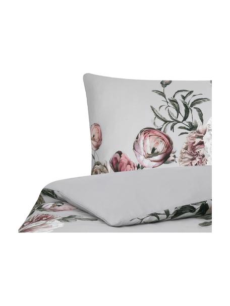 Pościel z satyny bawełnianej Blossom, Jasny szary, odcienie beżowego, 155 x 220 cm + 1 poduszka 80 x 80 cm