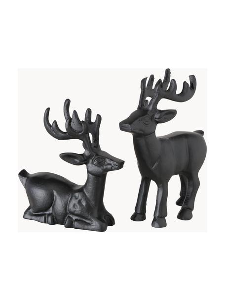 Set de figuras decorativas artesanales ciervos Tuxel, 2 uds., Aluminio pintado, Negro, Set de diferentes tamaños