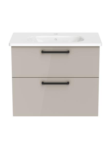 Lavabo con mobiletto con finitura lucida Orna, Maniglie: alluminio rivestito, Beige, Larg. 80 x Alt. 67 cm