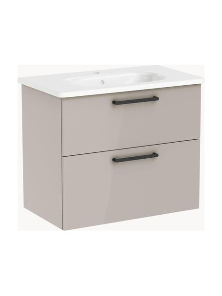 Lavabo con mobiletto con finitura lucida Orna, Maniglie: metallo rivestito, Greige, Larg. 80 x Alt. 67 cm