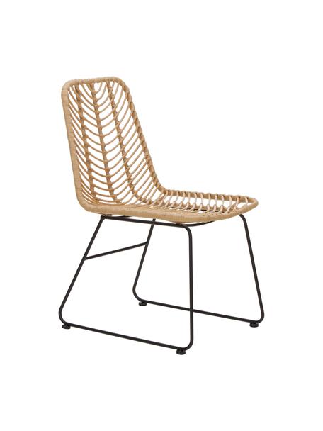 Polyrotan stoel Providencia, Zitvlak: polyethyleen vlechtwerk, Frame: gepoedercoat metaal, Lichtbruin, zwart, B 47 x D 63 cm
