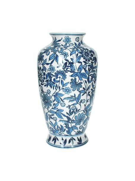 Vase Lin, Porcelaine, Bleu, blanc, Ø 16 x haut. 31 cm