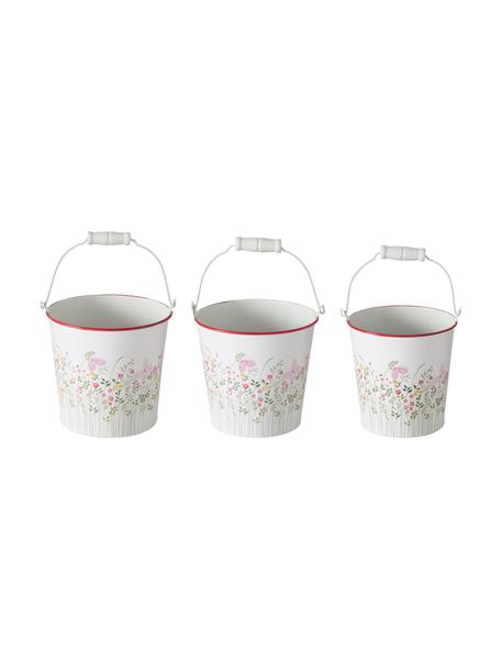 Set de maceteros pequeños Rosalie, 3 uds., Asa: madera recubierta, Blanco, multicolor, Set de diferentes tamaños