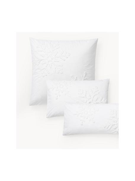 Taie d'oreiller en percale de coton avec flocons de neige tuftés Vidal, Blanc, larg. 50 x long. 70 cm