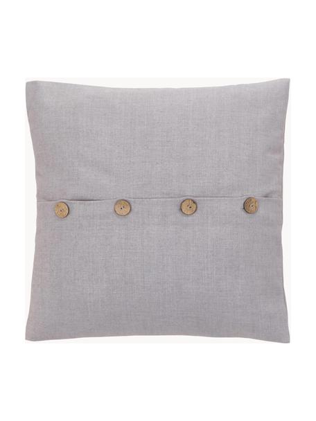 Poťah na vankúš s drevenými gombíkmi Blanche, 60 % polyester, 25 % bavlna, 15 % ľan, Sivá, Š 45 x D 45 cm