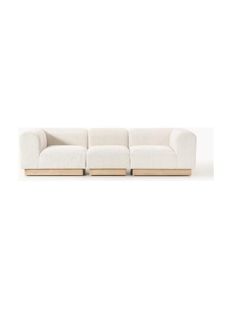 Modulares Sofa Natalie (3-Sitzer) aus Teddy-Bouclé, Bezug: Teddy-Bouclé (100 % Polye, Gestell: mitteldichte Holzfaserpla, Sockel: Massives Buchenholz, lack, Teddy-Bouclé Off White, helles Buchenholz, B 283 x T 107 cm