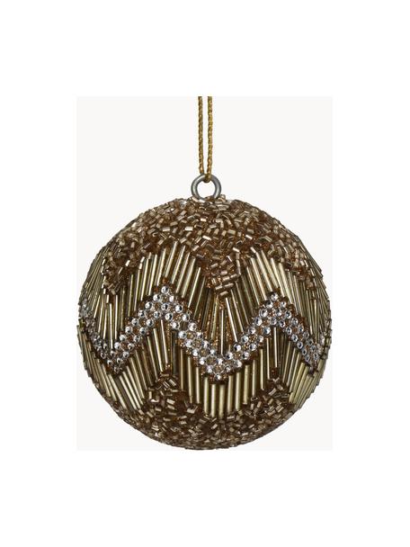 Weihnachtskugeln Ball aus goldfarbigen Perlen, 6 Stück, Glas, Kunststoff-Perlen, Braun, Goldfarben, Ø 8 cm