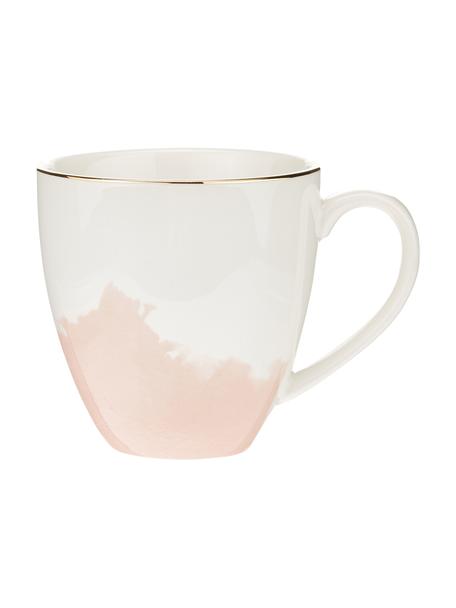 Tazza caffè in porcellana con sfumatura e bordo dorato Rosie 2 pz, Porcellana, Bianco, rosa, Ø 12 x Alt. 9 cm
