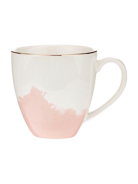 Porcelánový kávový šálek  s abstraktním vzorem a se zlatým okrajem Rosie, 2 ks, Porcelán, Bílá, růžová, Ø 12 cm, V 9 cm