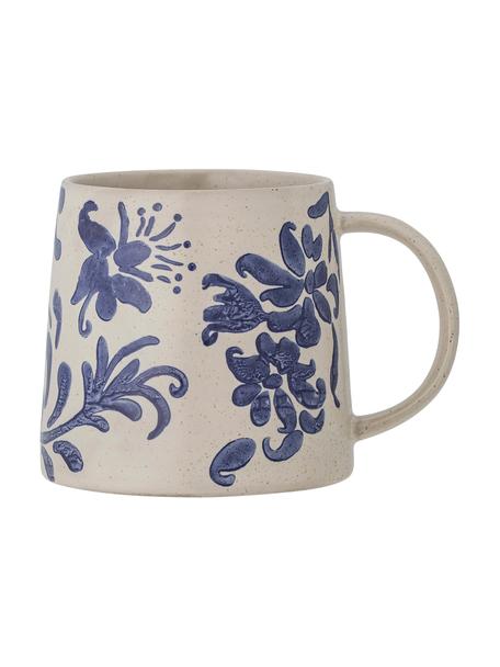 Tasses avec motif floral peint à la main Petunia, 6 pièces, Grès cérame, Beige, tons bleus, Ø 10 x haut. 10 cm, 450 ml