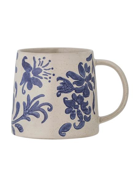 Tazze dipinte a mano con motivo floreale Petunia, Gres, Beige, tonalità blu, Ø 10 x Alt. 10 cm, 450 ml