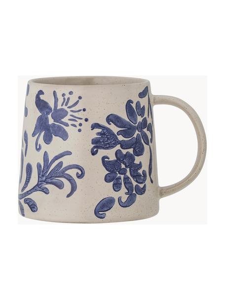 Ręcznie malowany kubek Petunia, 6 szt., Kamionka, Beżowy, odcienie niebieskiego, Ø 10 x W 10 cm, 450 ml