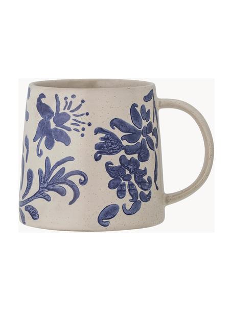 Ručne maľovaná šálka s kvetinovým vzorom Petunia, 6 ks, Kamenina, Béžová, tóny modrej, Ø 10 x V 10 cm, 450 ml