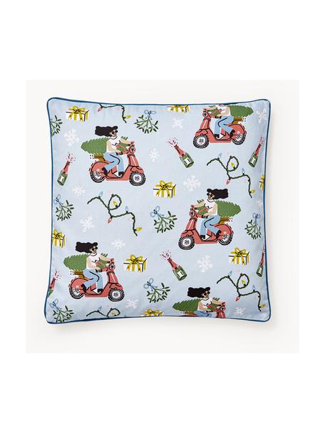Funda de cojín invernal Scooter, 100% algodón, Azul, multicolor, An 45 x L 45 cm