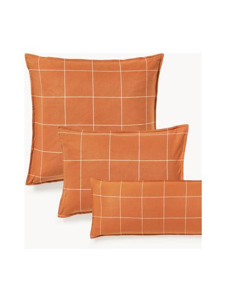 Taie d'oreiller réversible en flanelle de coton à carreaux Noelle, Orange, blanc, larg. 50 x long. 70 cm