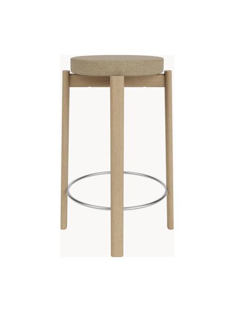 Tabouret en bouclette et chêne Passage, Bouclette beige, bois de chêne, argenté, Ø 46 x haut. 65 cm