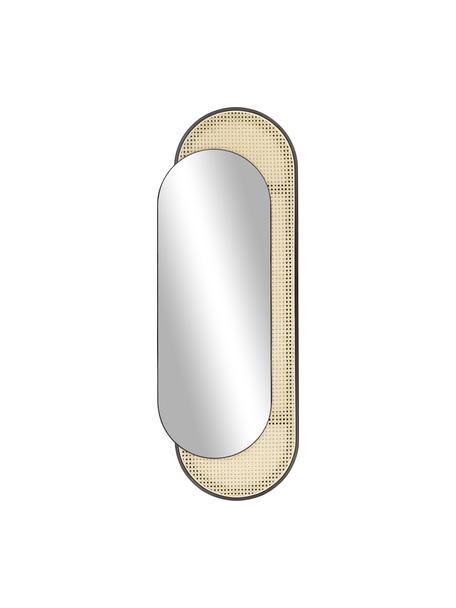 Espejo de pared ovalado con tejido vienés Esma, Parte trasera: tablero de fibras de dens, Espejo: cristal, Negro, beige, An 51 x Al 143 cm