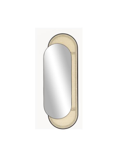 Ovale wandspiegel Esma met Weens vlechtwerk, Frame: metaal, rotan, Zwart, beige, B 51 x H 143 cm