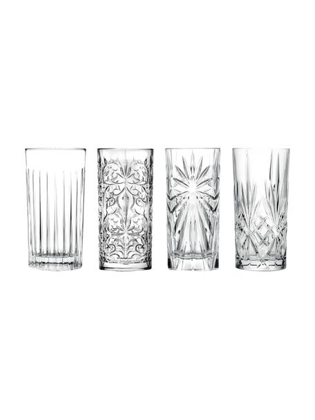 Verre à long drink cristal avec embossage décoratif Bichiera, 4 élém., Cristal, Transparent, Ø 7 x haut. 15 cm, 360 ml