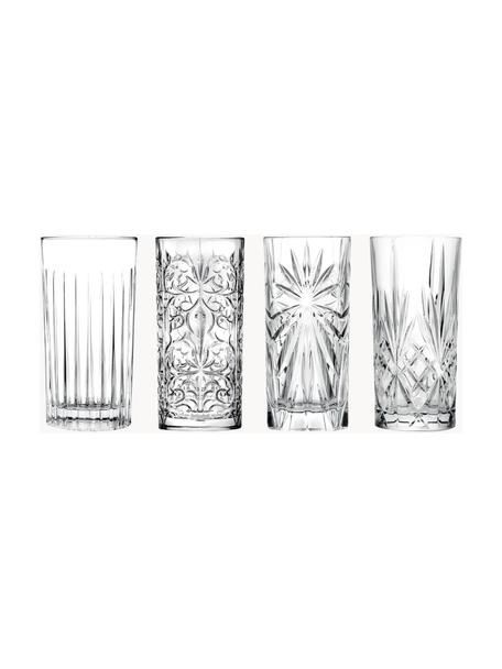 Verres à long drink en cristal avec embossage décoratif Bichiera, 4 élém., Cristal, Transparent, Ø 7 x haut. 15 cm, 360 ml
