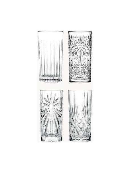 Vasos altos de cristal con relive Bichiera, 4 uds., Cristal 

¡Trae el brillo del cristal a tu mesa de comedor! El cristal es excepcionalmente transparente y pesado, lo que significa que se siente valioso y al mismo tiempo tiene un buen aspecto. Además, los delicados cortes hacen de cada pieza un detalle especial, práctico y bonito., Transparente, Ø 7 x Al 15 cm, 360 ml