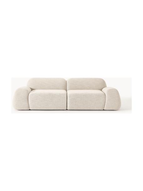 Divano componibile 3 posti in bouclé Wolke, Rivestimento: bouclé (96% poliestere, 4, Piedini: plastica Questo prodotto , Bouclé beige chiaro, Larg. 256 x Prof. 118 cm