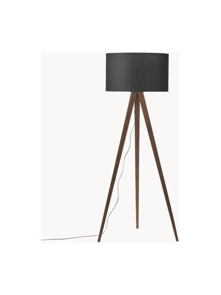 Skandi-Tripod Stehlampe Jake aus Massivholz, Lampenschirm: Baumwolle, Lampenfuß: Eschenholz, FSC-zertifizi, Schwarz, Braun, H 150 cm