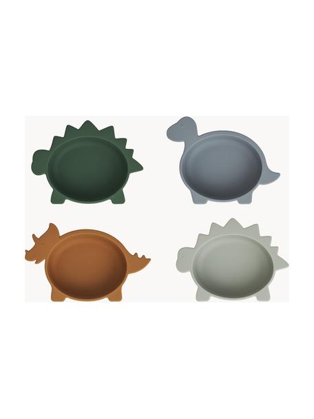 Bols pour enfants Iggy, 4 élém., Silicone, Vert foncé, gris-bleu, brun clair grège, Ø 12 x haut. 5 cm