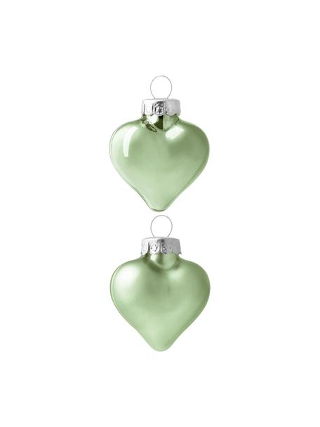 Weihnachtskugeln Evergreen in Herzform, 12 Stück, Salbeigrün, B 5 x H 4 cm