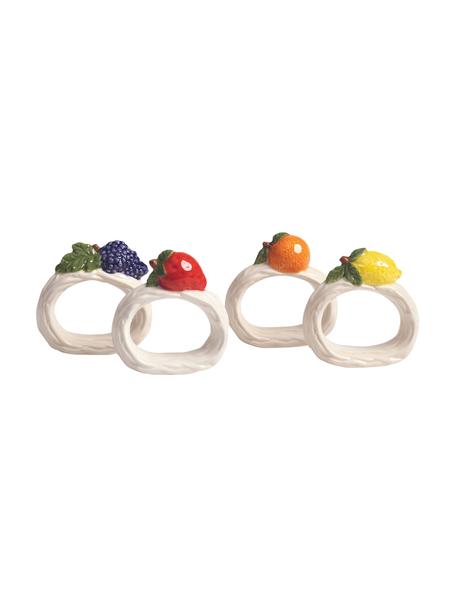 Serviettenringe Fruit aus Dolomit, 4er-Set, Dolomit, glasiert, Off White, Bunt, B 6 x H 7 cm