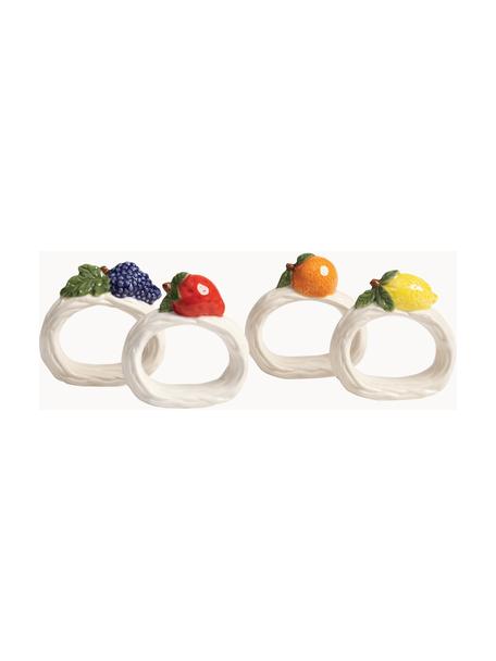 Serviettenringe Fruit aus Dolomit, 4er-Set, Dolomit, glasiert, Cremeweiß, Bunt, B 6 x H 7 cm