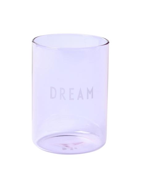 Designer Wasserglas Favourite DREAM in Lila mit Schriftzug, Borosilikatglas, Lila, transparent, Ø 8 x H 11 cm, 350 ml